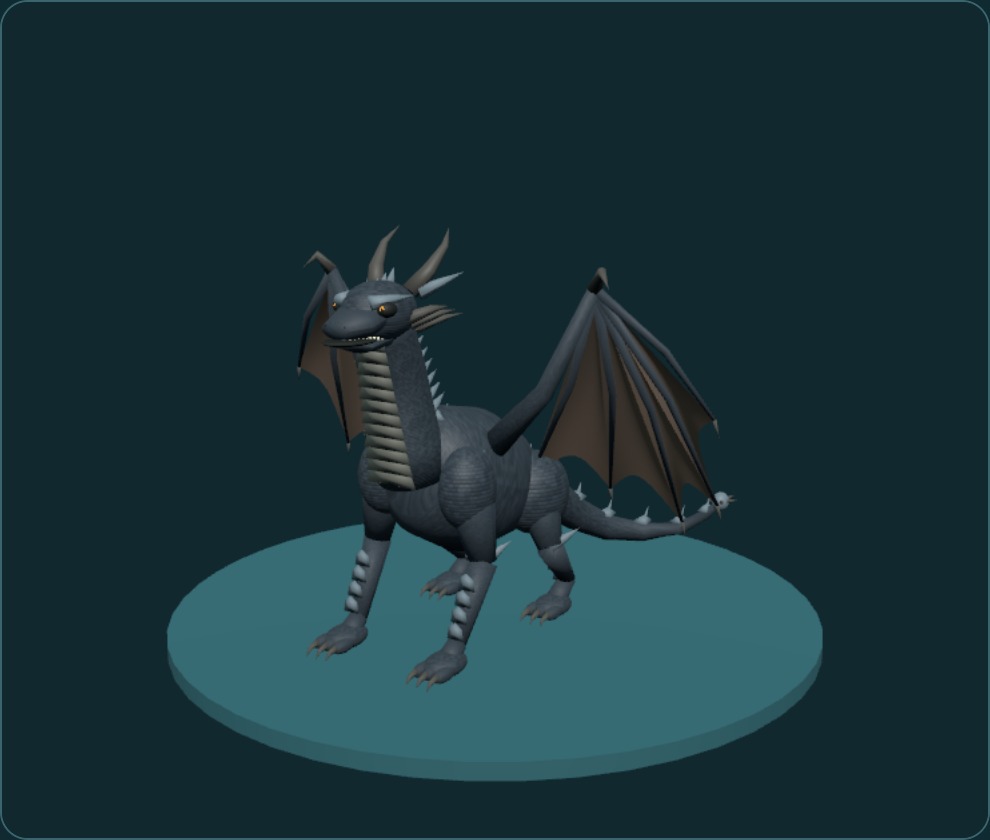 Obsidian Dragon, an actual animated Agentlandia character shown in the browser Character Studio