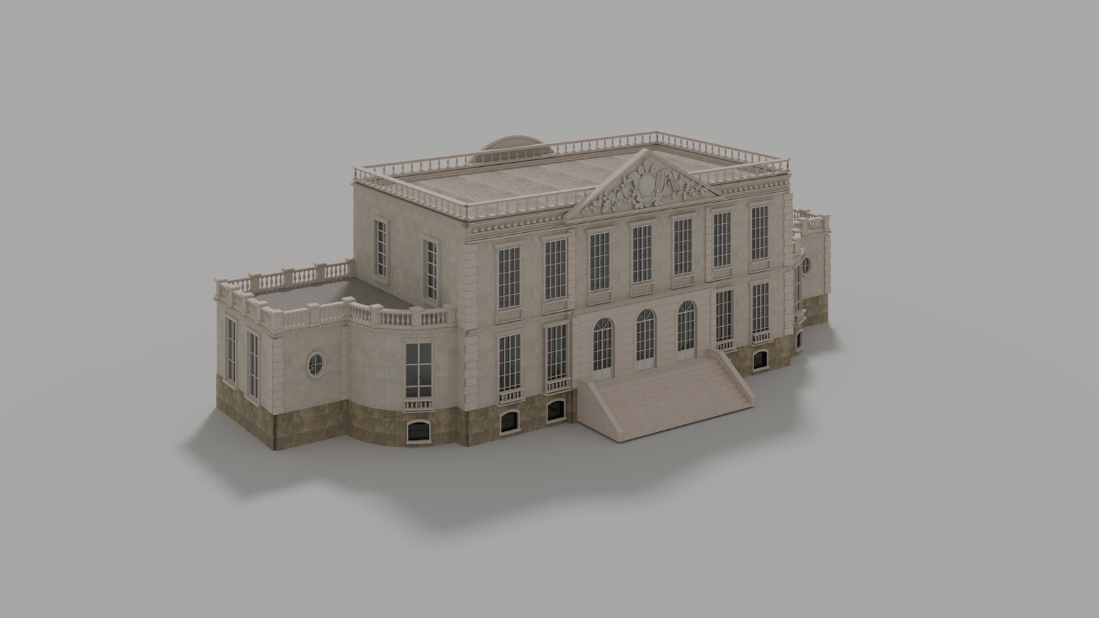 Blender architectural study of the French château, with carved pediment and stone façades