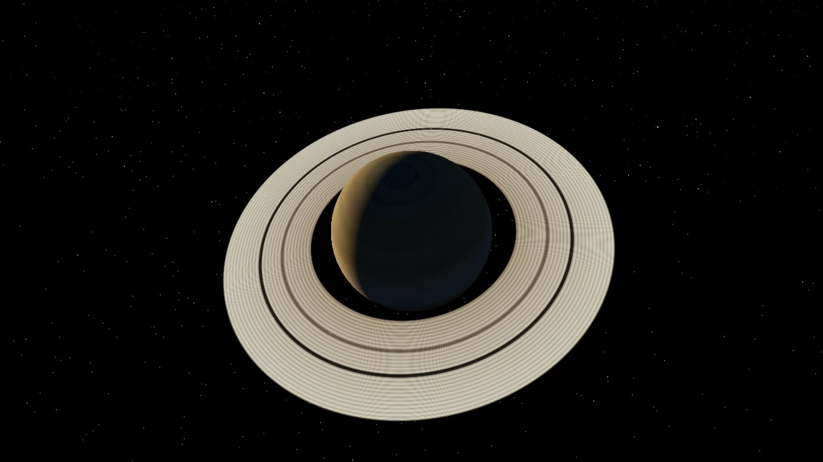 Saturn and its rings rendered in the actual Solar System Live browser experience