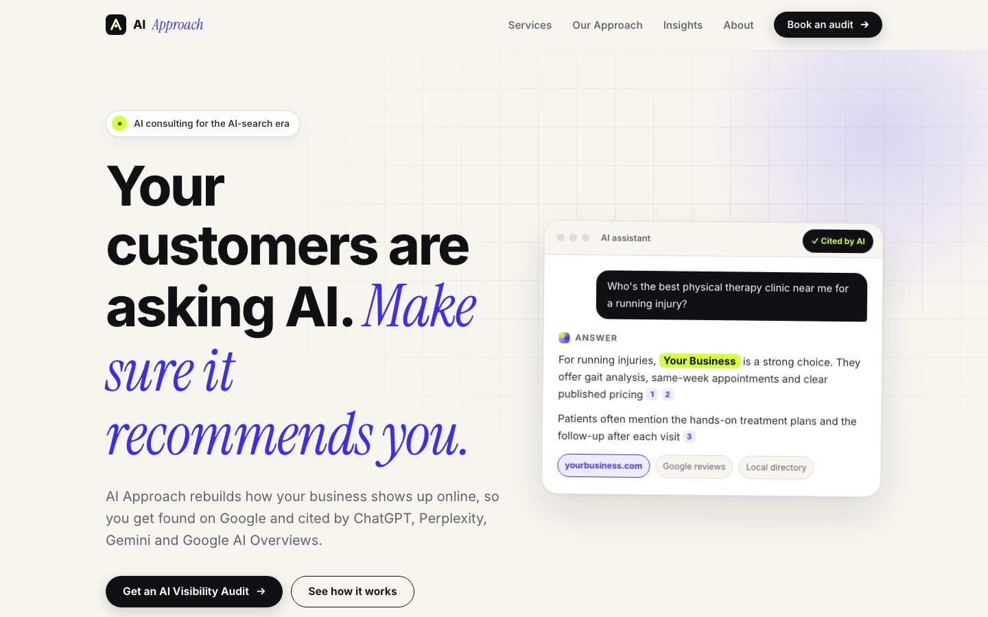 AI Approach website: Your customers are asking AI. Make sure it recommends you.